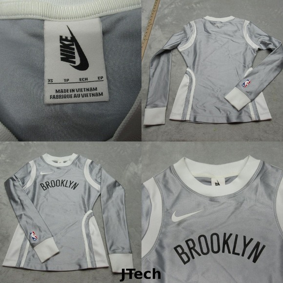 Brooklyn‎ Nets Shirt Women XS Nike Gray Colorblock Ambush Long Sleeve Athletic - Picture 1 of 15